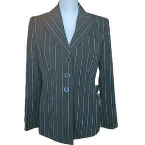 Kasper Suit Jacket Blazer Womens 6P Black Pinstripe Career‎ Classic Officecore